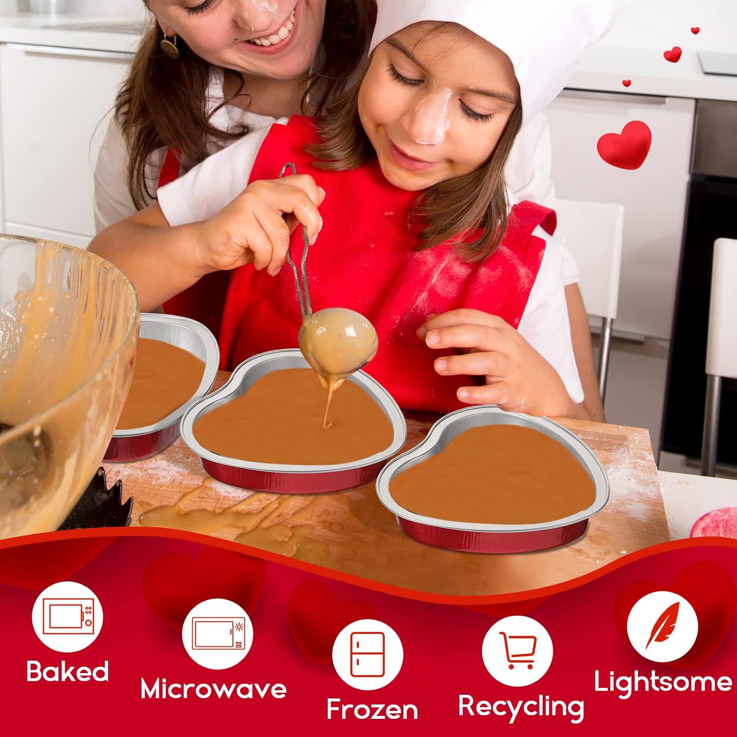 5 moldes de papel de aluminio con forma de corazón para el día de San Valentín con tapas transparentes de 7.6 fl oz7.92 onzas, molde desechable para