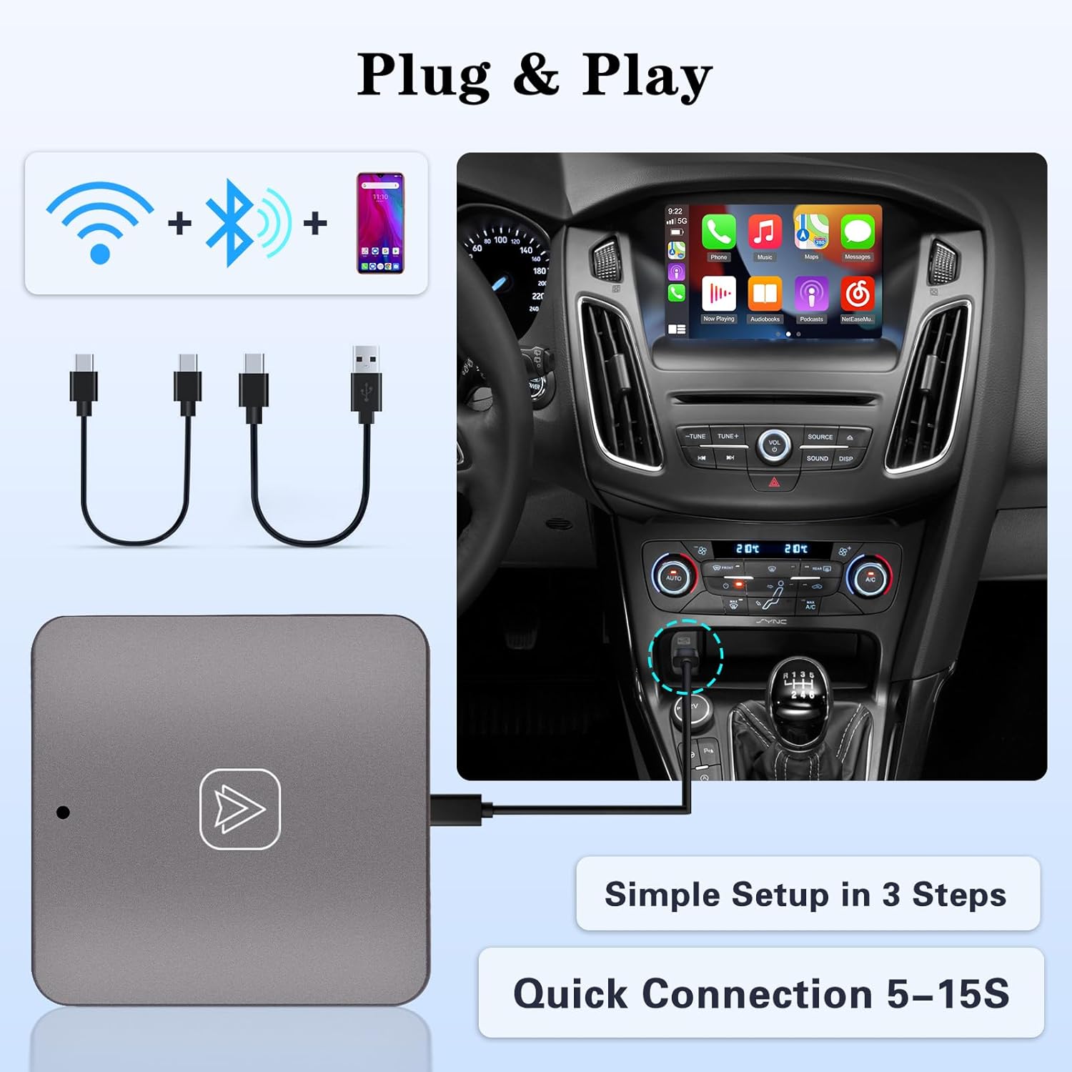Adaptador inalámbrico automático Android para coche, convertir OEM fábrica con cable Android Auto a inalámbrico, conexión automática WiFi de 5 Ghz