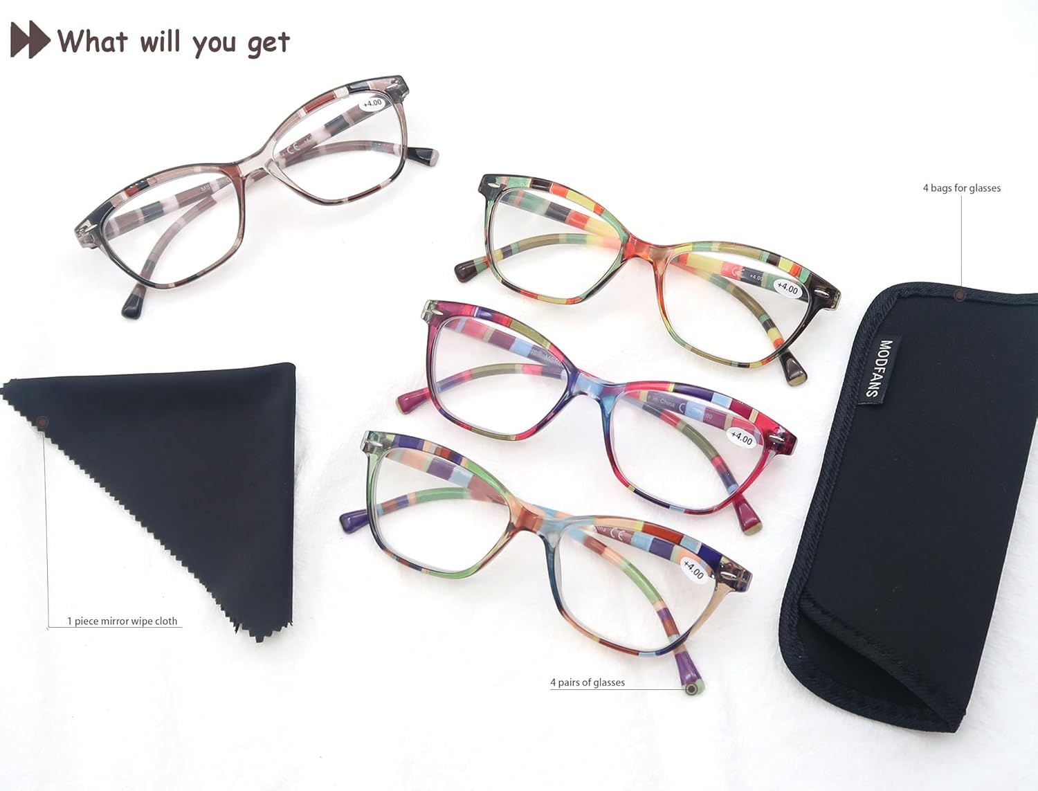Gafas de lectura para mujer, paquete de 4 unidades, coloridos 2.25 lectores, hermoso patrón de ojos de gato para leer, ligeros, flexibles con