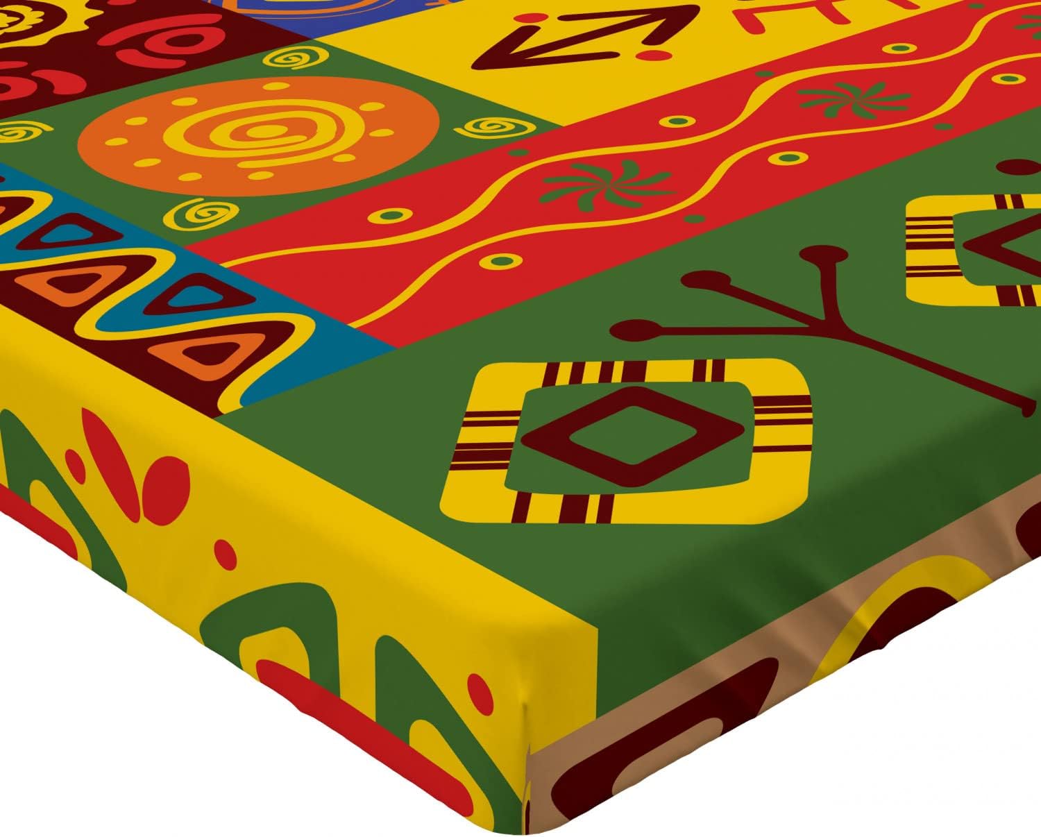 Ambesonne Sábana bajera africana, formas de arte folclórico abstracto del oeste, impresión de líneas únicas, ropa de cama de tela decorativa suave,