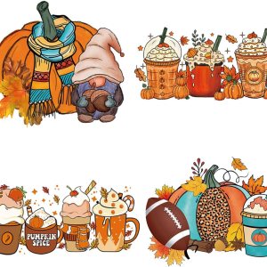 4 hojas de transferencia de hierro para otoño, parches para planchar, diseño de calabaza, gnomo, hoja de arce, adhesivo de vinilo de transferencia 4 hojas de transferencia de hierro para otoño, parches para planchar, diseño de calabaza, gnomo, hoja de arce, adhesivo de vinilo de transferencia