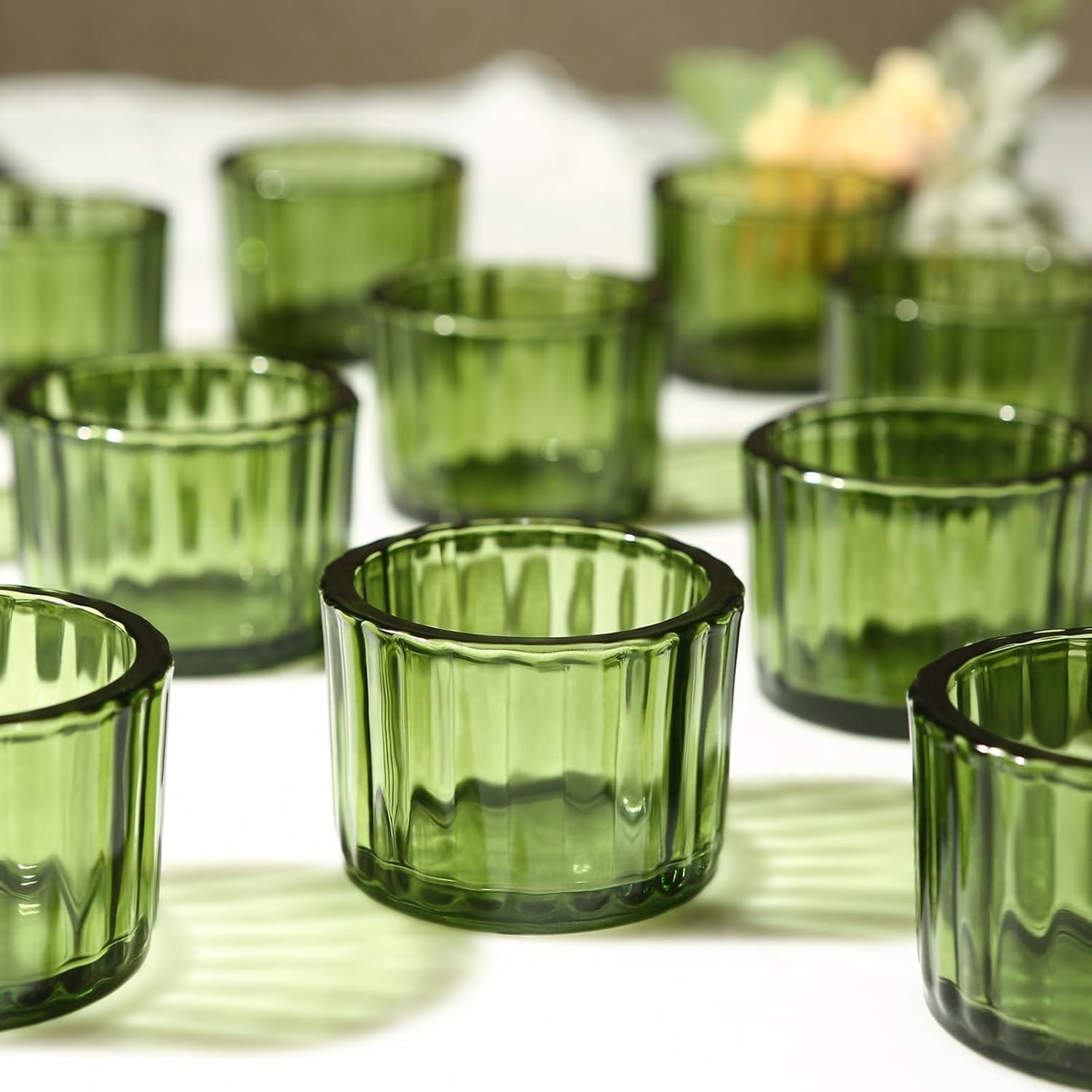 36 portavelas verdes para decoración de bodas, portavelas votivas, relleno de cera de cristal transparente romántico para cumpleaños, portavelas