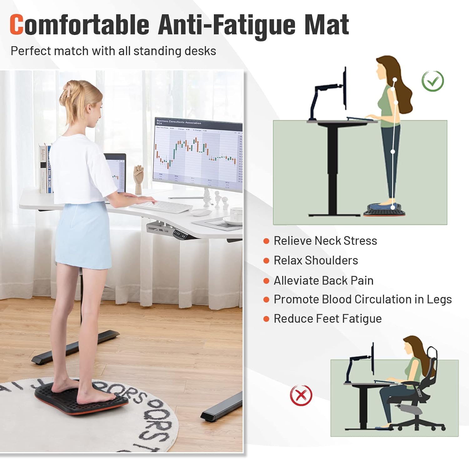 Goplus Mesa de equilibrio de madera para escritorio de pie, rotación de 360, antifatiga, con 138 puntos de masaje y base antideslizante, alfombrilla