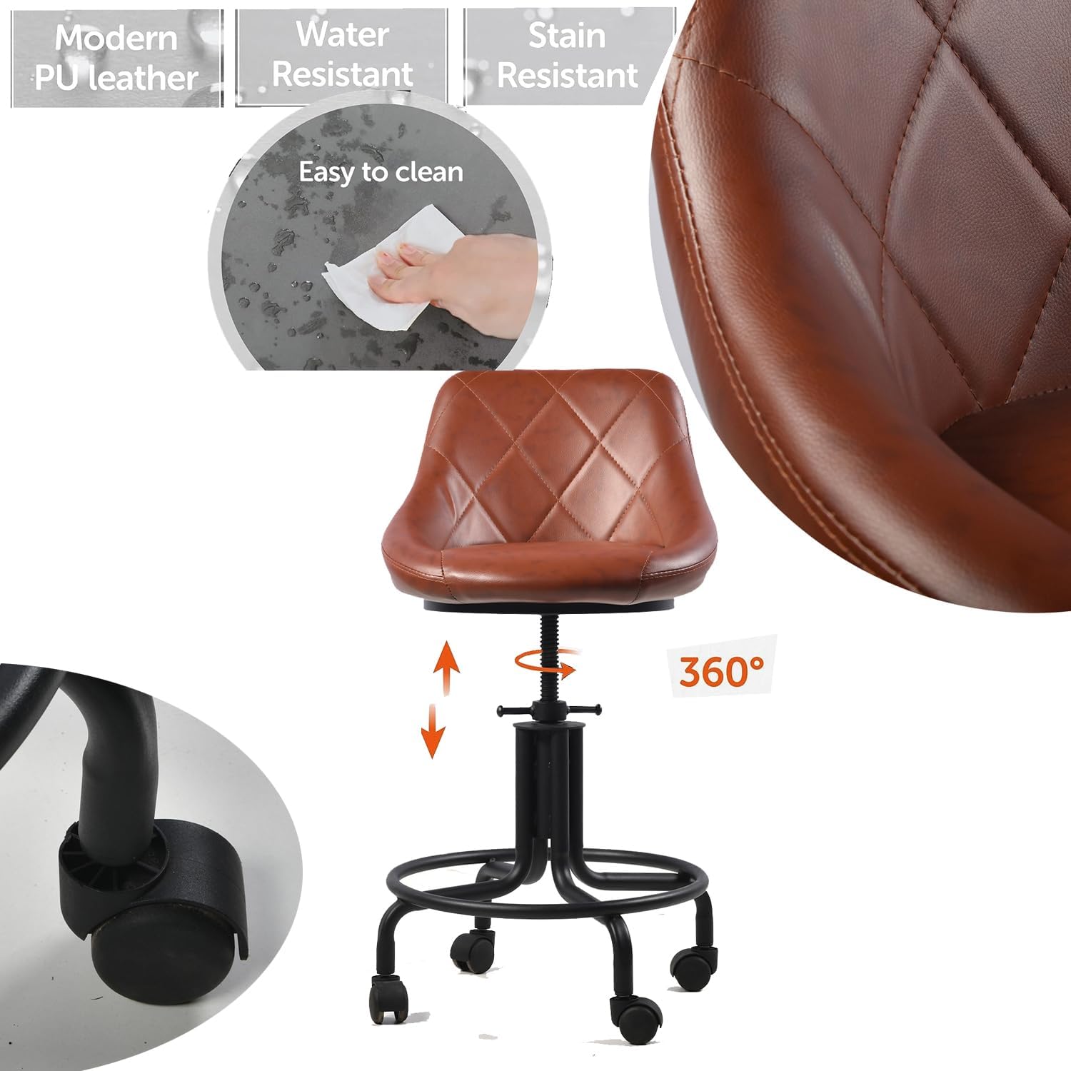 Topower American Antique Diseño Industrial Metal Altura Ajustable Cocina Comedor Desayuno Silla de estilo industrial Taburete de bar con ruedas,
