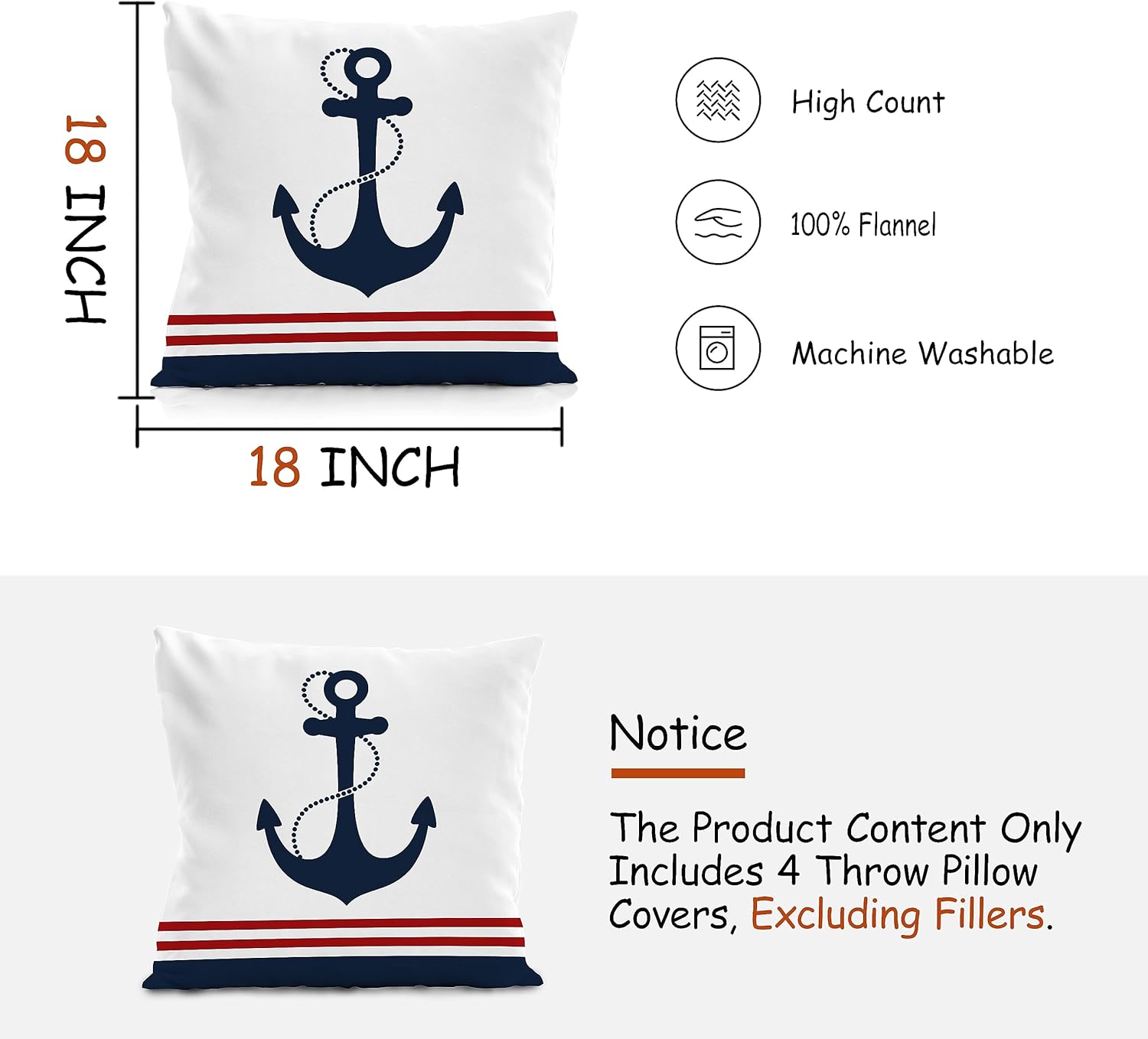 Juego de 4 fundas de almohada náuticas de 18 x 18 pulgadas, funciona como un capitán de fiesta como un pirata, para casa costera, hogar de verano,