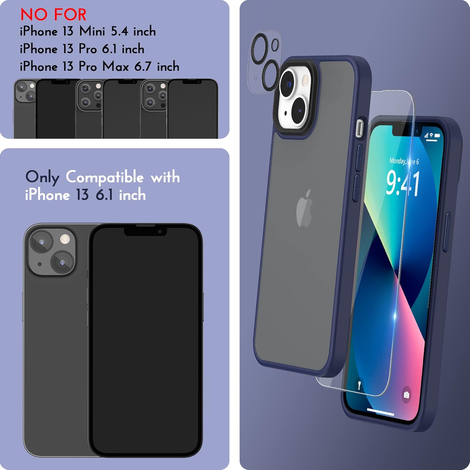 Funda mate compatible con iPhone 13 con protector de pantalla, cuerpo completo, a prueba de golpes, con protector de cámara, translúcido mate, funda