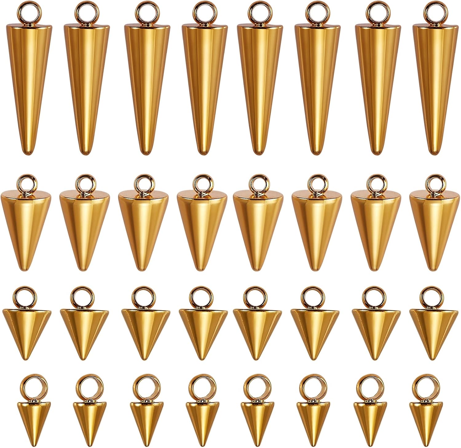 Colgantes con forma de cono de acero inoxidable 304 con anillo de salto dorado para joyería, collares, collares, aretes, manualidades
