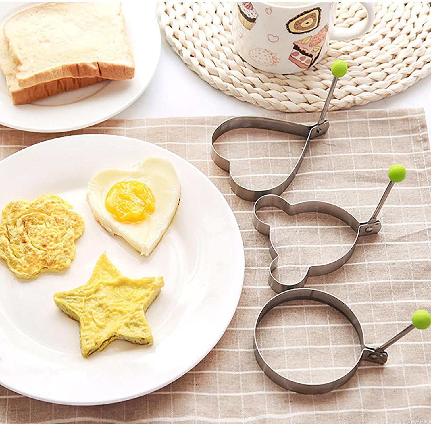Molde de anillos de huevo frito, 5 unidades de moldes de tortilla de desayuno de acero inoxidable, anillos de huevo frito, moldeador de huevos,