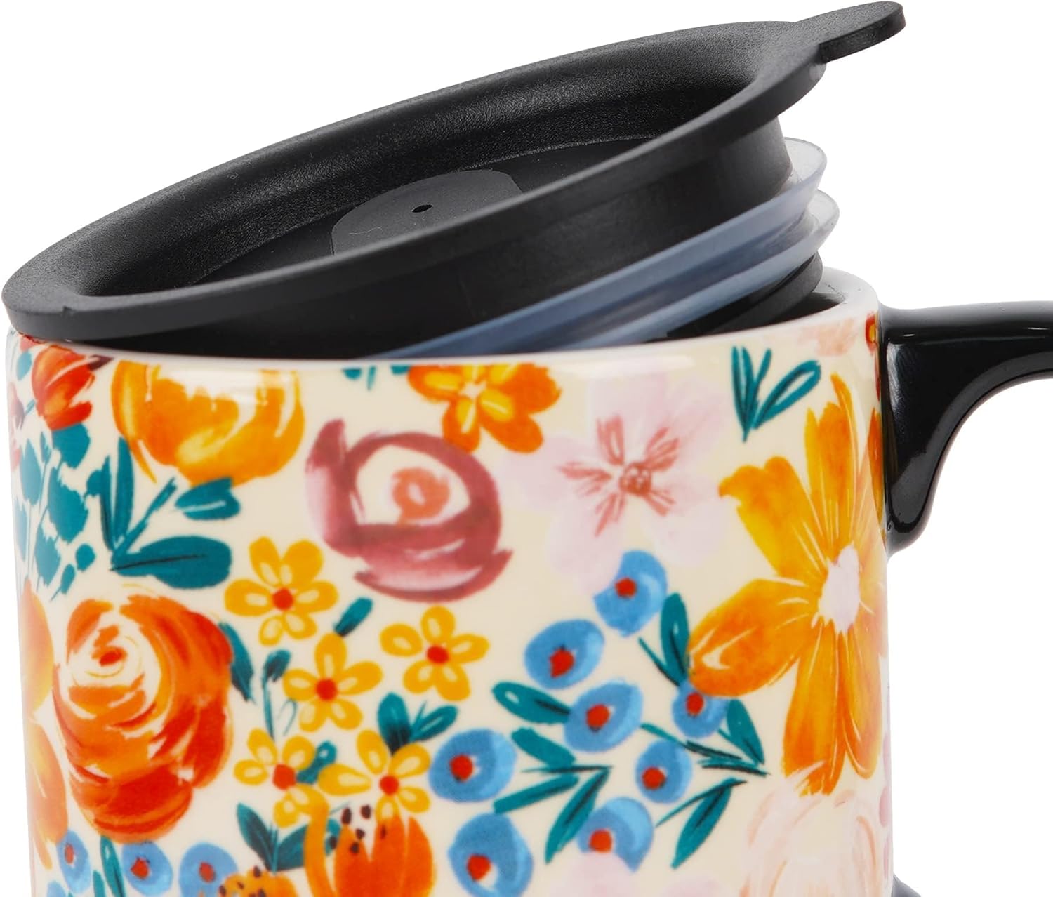 Topadorn Taza de viaje de cerámica de 17 onzas con tapa deslizante y asa resistentes a las salpicaduras, taza de café de cerámica grande para