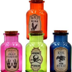 Botella de poción de vidrio de Halloween, 4 juegos de botellas de boticario con 8 etiquetas adhesivas de Halloween, tarro decorativo de vidrio Botella de poción de vidrio de Halloween, 4 juegos de botellas de boticario con 8 etiquetas adhesivas de Halloween, tarro decorativo de vidrio
