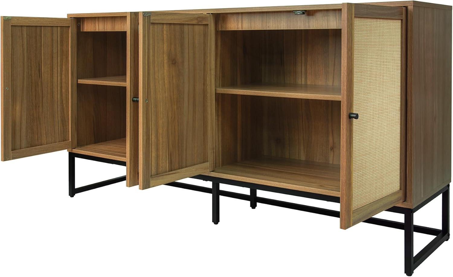 Aparador moderno, armario de almacenamiento con puertas de ratán y estantes ajustables, armario de almacenamiento independiente para cocina,