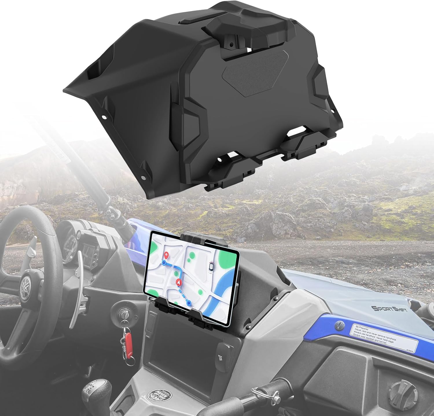 Soportes para dispositivos eléctricos con caja de almacenamiento, bandeja organizadora para Yamaha YXZ 1000, soporte de teléfono GPS para Ipad para