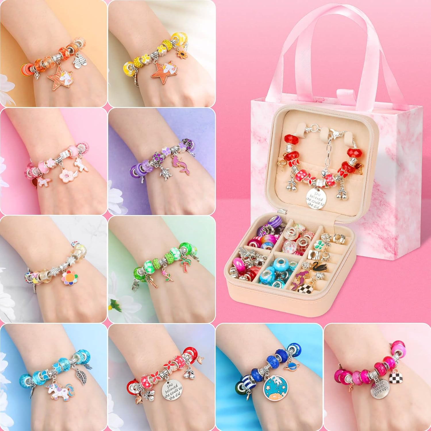 Thrilez Kit de fabricación de joyas para niñas, kit de fabricación de pulseras con dijes para adolescentes, regalos de manualidades y manualidades