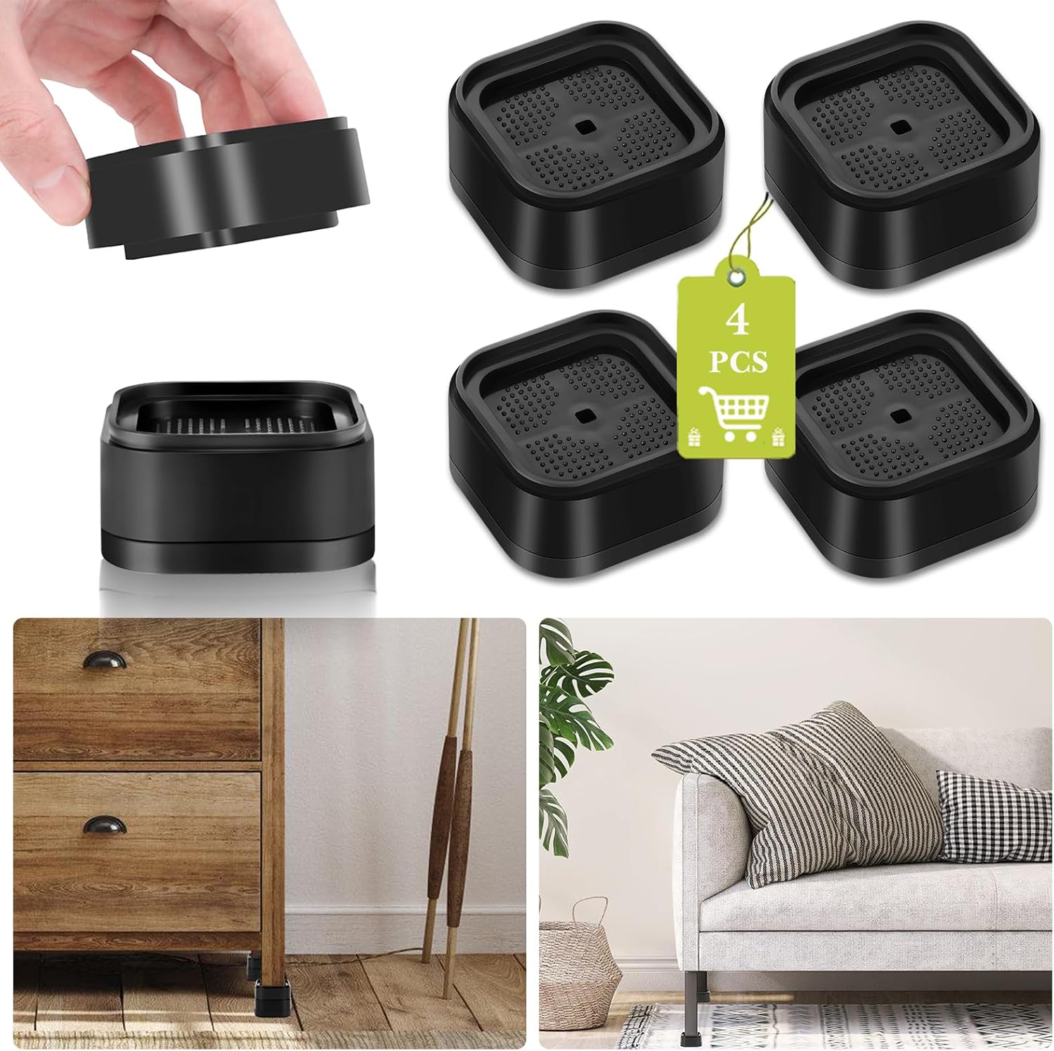 Yookwutar Paquete de 4 elevadores de muebles de 1 pulgada, elevadores de cama ajustables resistentes para mesa, escritorio, sofá, gabinete, patas de