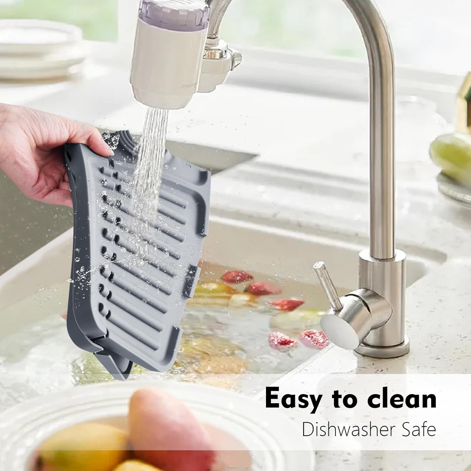 SKitchen – Protector contra salpicaduras para fregadero de 14.5 x 5.5 pulgadas, protector de salpicaduras mejorado para grifo con drenaje