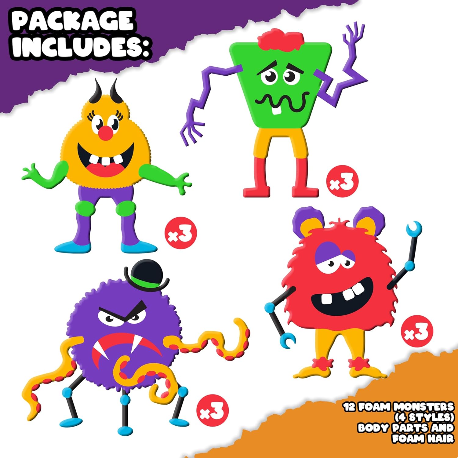 ArtCreativity Kit de manualidades de monstruo de espuma de Halloween, 12 juegos, kits de manualidades de Halloween sin desorden – Actividad de