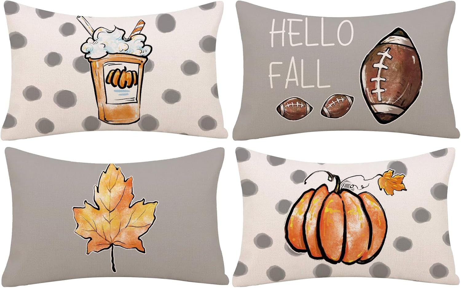 GAGEC Juego de 4 fundas de almohada de otoño de 20 x 12 pulgadas, diseño de calabaza, hojas de arce, decoración del hogar, sofá, dormitorio,