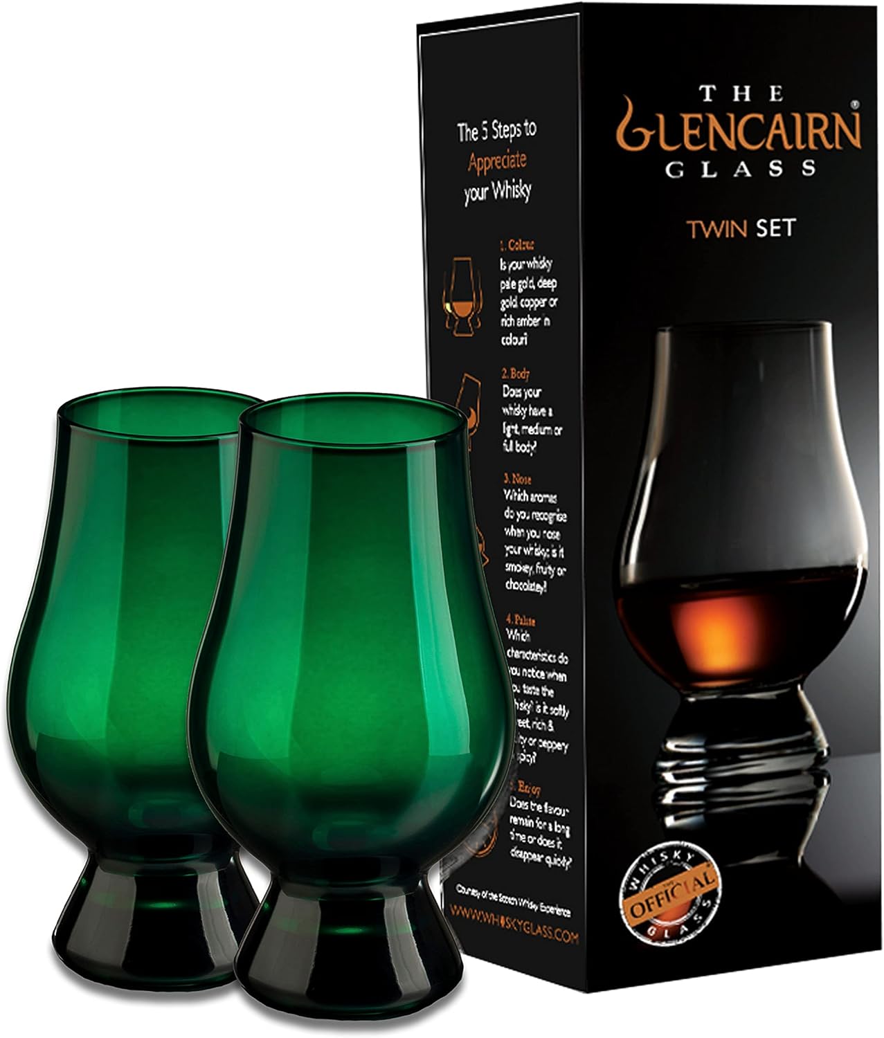 GLENCAIRN VIDRIO WHISKY VERDE, JUEGO DE 2 EN CAJA DE REGALO DOBLE