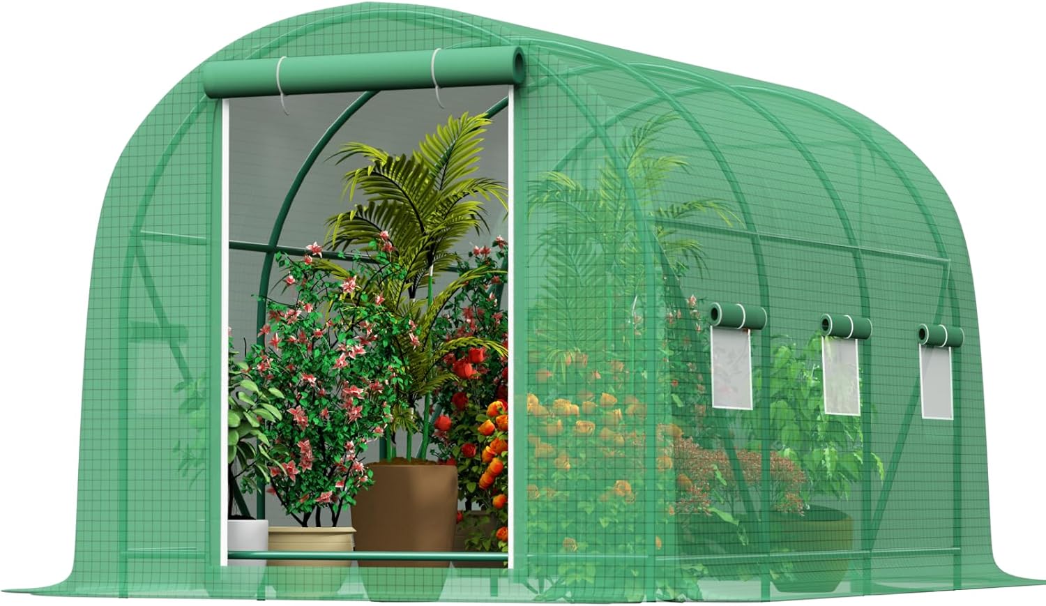 Invernadero de túnel portátil, casa caliente portátil con puertas de pantalla con doble cremallera y 6 ventanas de pantalla, casa cálida de plástico