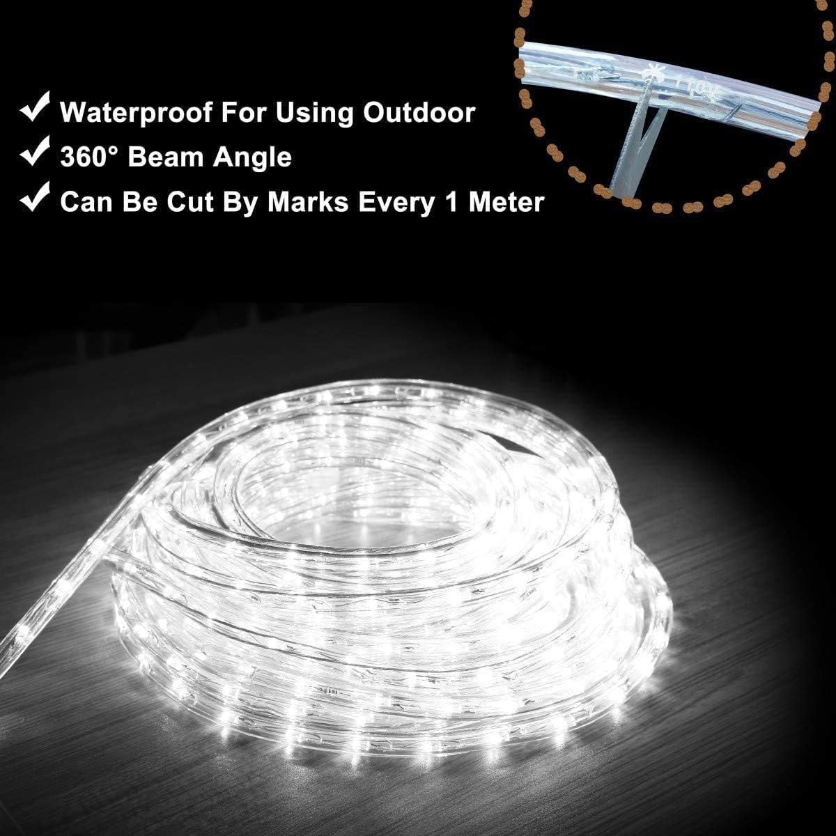 TONESLY Tira de luces LED de Navidad impermeable de 150 pies, 150 pies, 1620 LED, impermeable, para fiestas, Navidad, hogar, cocina, dormitorio,