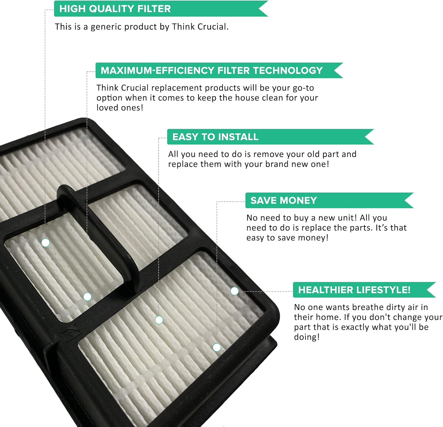 Think Crucial Filtro de vacío húmedo y seco de repuesto para Vacmaster # de pieza VFHF, compatible con el modelo VF408, paquete de 4