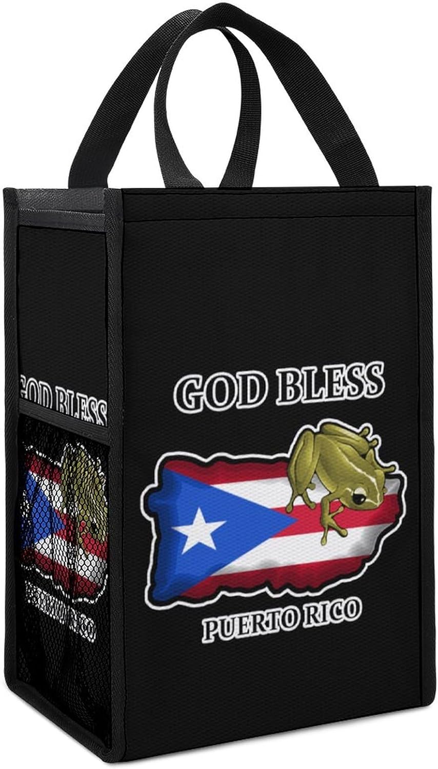 God Bless Puerto Rico – Bolsa de almuerzo aislada plegable, portátil, bolsa de almuerzo para hombres y mujeres
