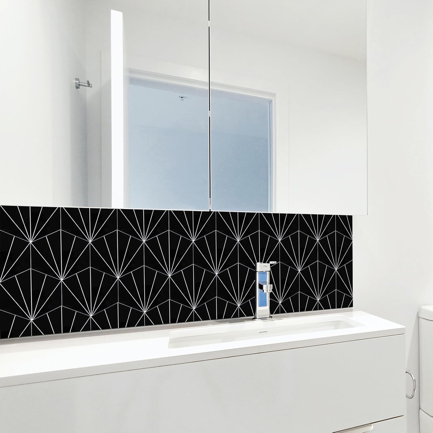 Miscasa Azulejo hexagonal autoadhesivo para salpicaduras en muro, diseño de flores, color negro, para decoración de sala de estar, cocina, baño