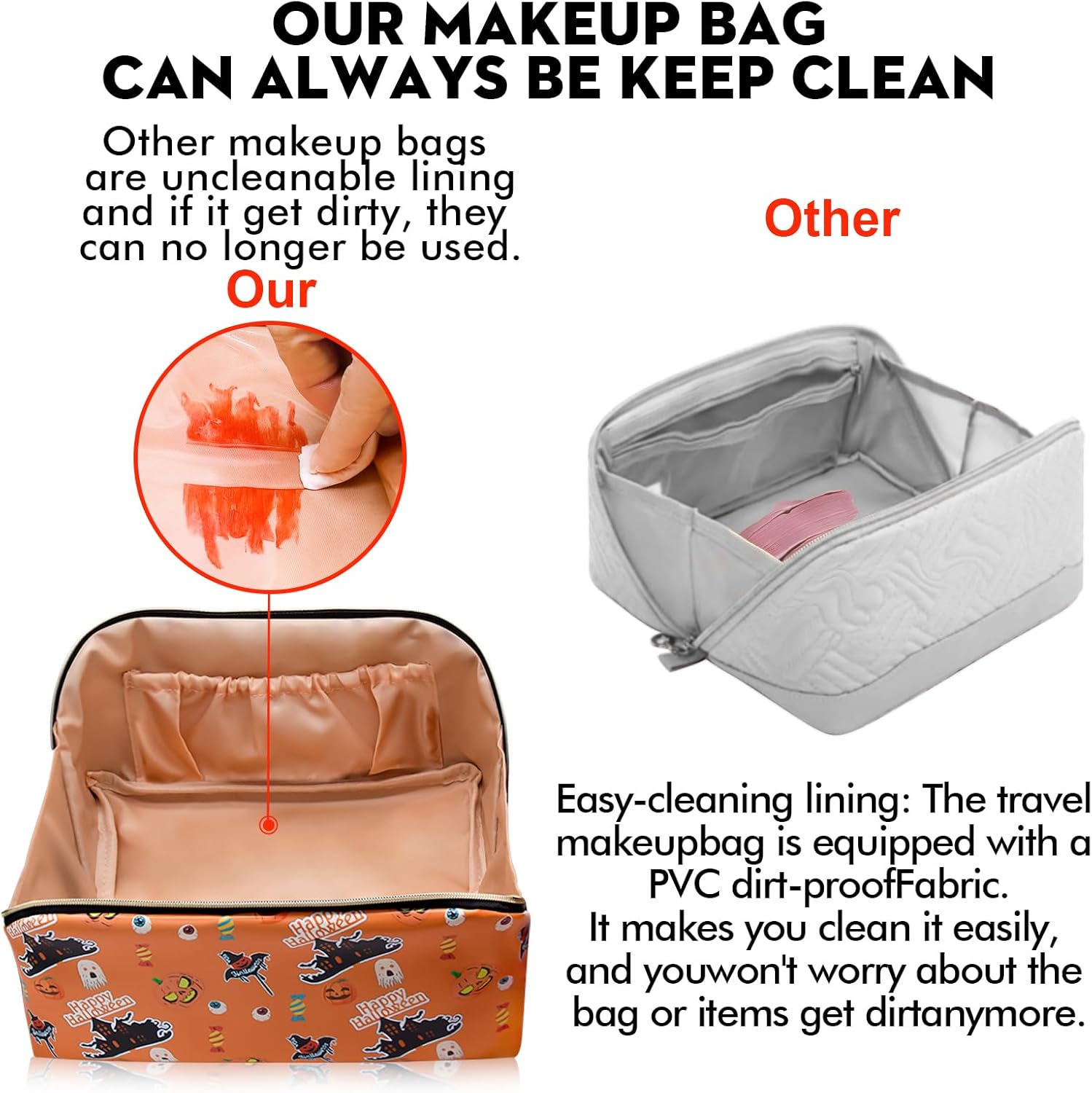 Bolsa de maquillaje portátil que se abre plana para un fácil acceso, bolsa de cosméticos impermeable, bolsa de aseo personal, accesorios de viaje