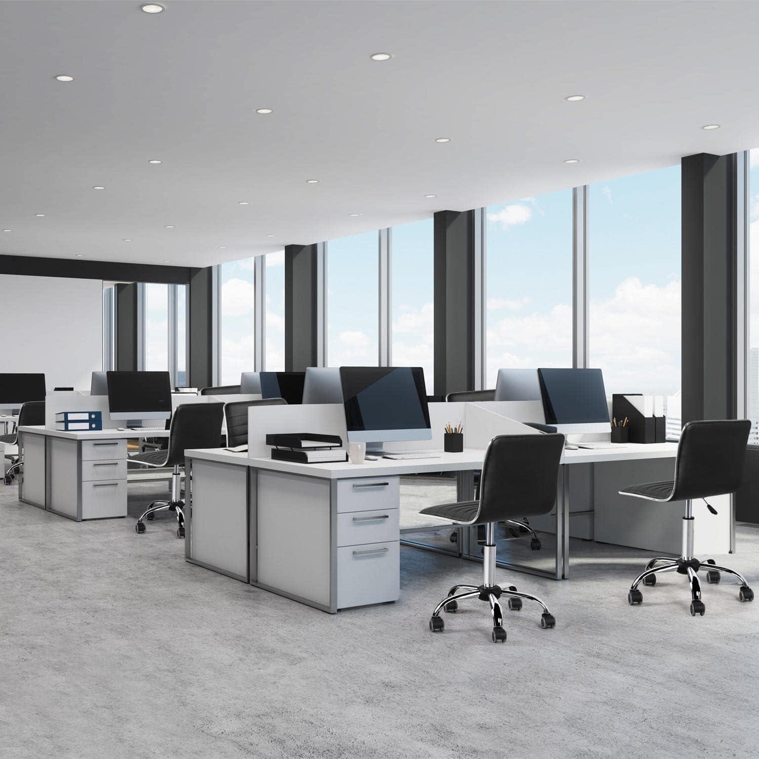 Yaheetech Sillas ejecutivas de piel sintética con respaldo bajo, silla giratoria de oficina con ruedas, color negro