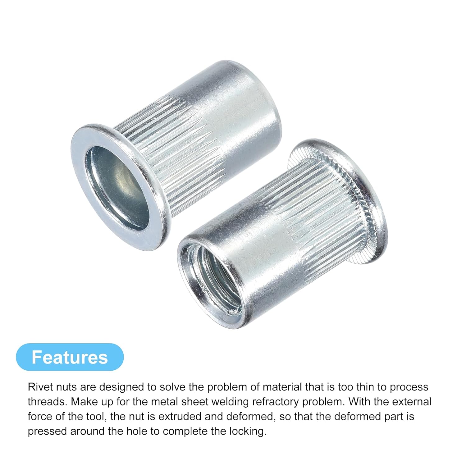 uxcell Tuercas de remache M10, 20 tuercas de inserción roscadas de cabeza plana de acero al carbono chapadas en zinc para metal, plástico