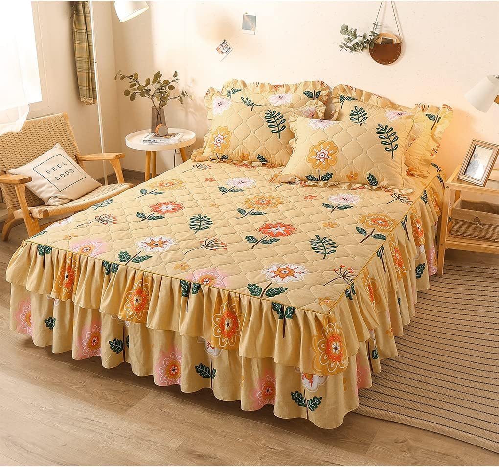 Juego de falda de cama con volantes de 3 piezas, cobertura lateral de 15.7 pulgadas, suave y cálida (felicidad conyugal perfecta, 59.1 x 78.7 in