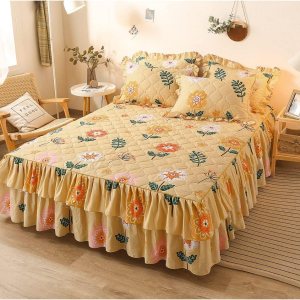 Juego de falda de cama con volantes de 3 piezas, cobertura lateral de 15.7 pulgadas, suave y cálida (felicidad conyugal perfecta, 59.1 x 78.7 in Juego de falda de cama con volantes de 3 piezas, cobertura lateral de 15.7 pulgadas, suave y cálida (felicidad conyugal perfecta, 59.1 x 78.7 in