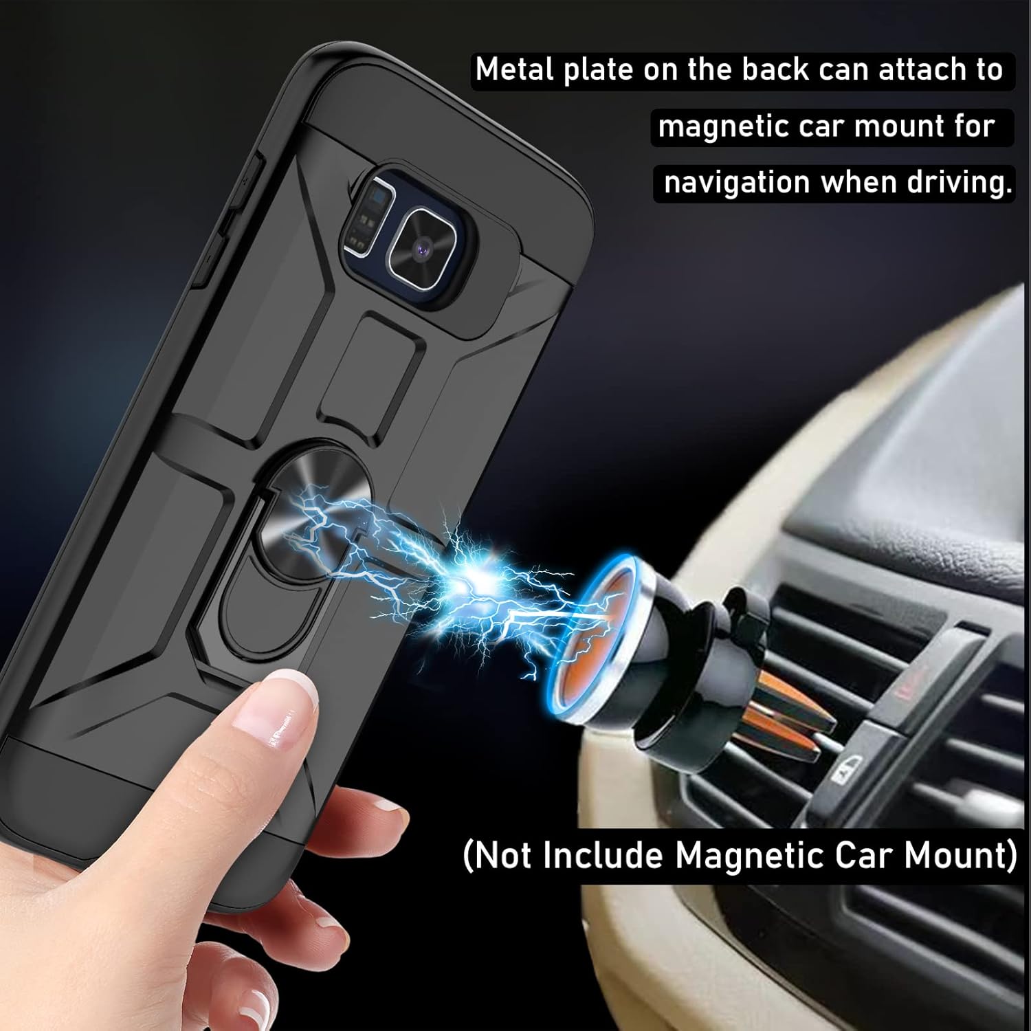 Funda para Galaxy S6 Edge Plus, Galaxy S6 Edge + con 3 protectores de pantalla suave HD, soporte de anillo integrado y soporte magnético para