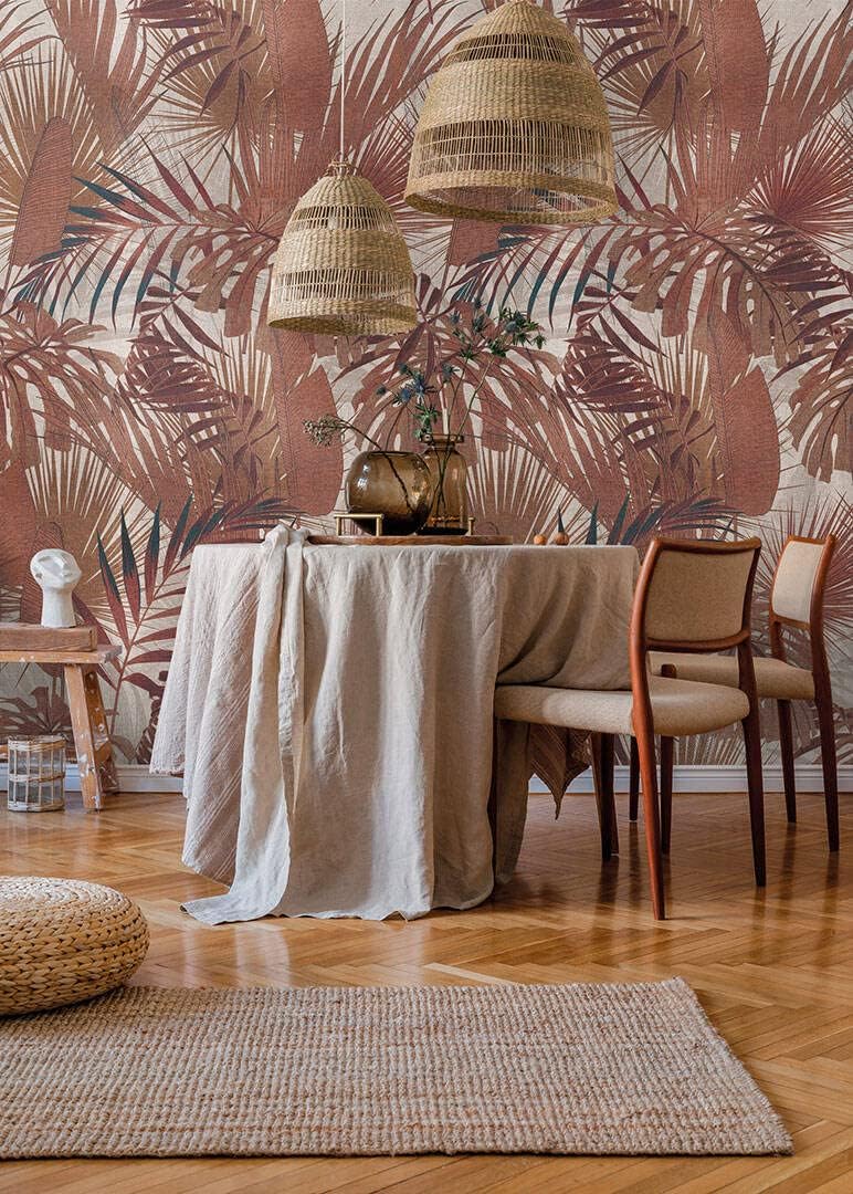 CONCORD WALLCOVERINGS  391802 – Papel tapiz floral para dormitorio, hojas de palmera, cobre beige marrón, 63 pulgadas de ancho x 110 pulgadas de