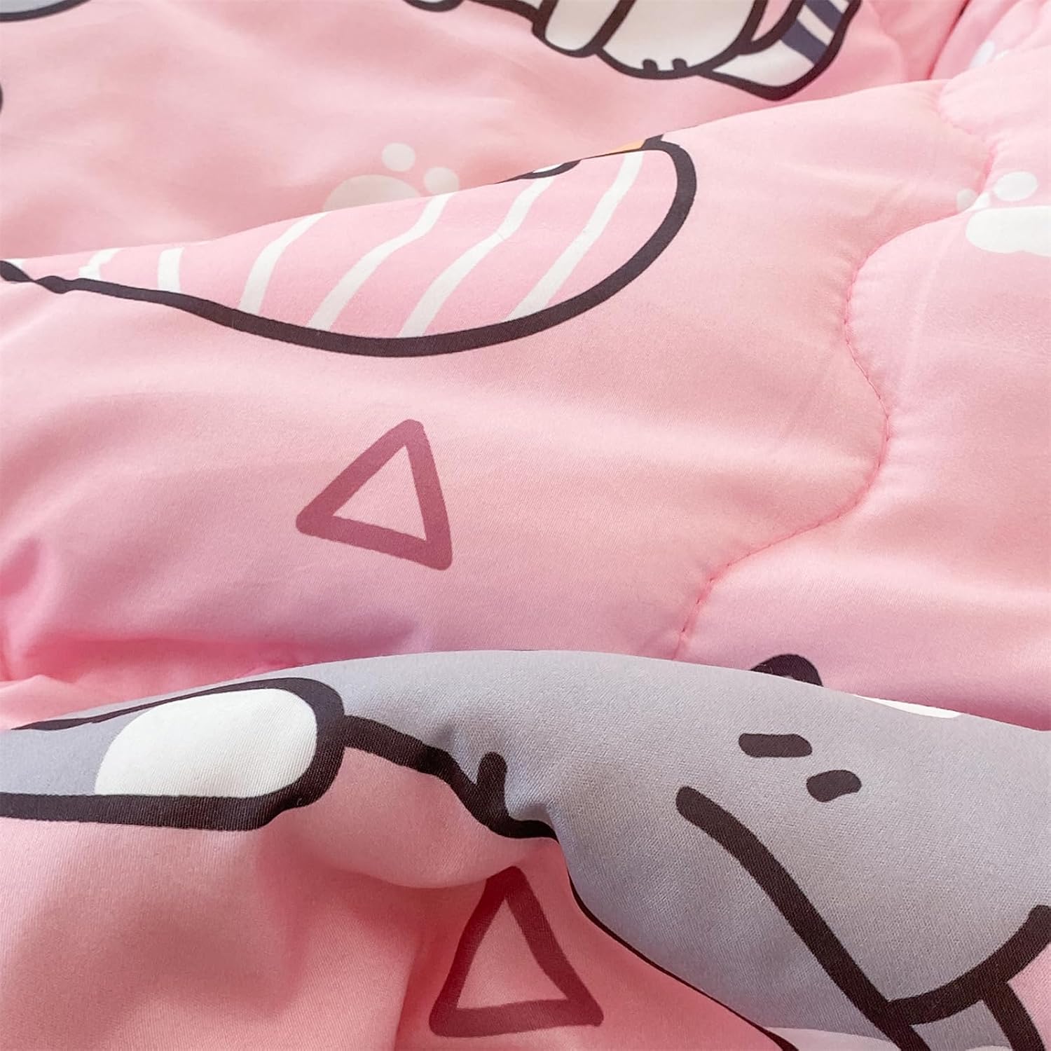 Juego de edredón de 7 piezas con diseño de gatos para niñas, tamaño matrimonial, ropa de cama en una bolsa, diseño de dibujos animados para niños y
