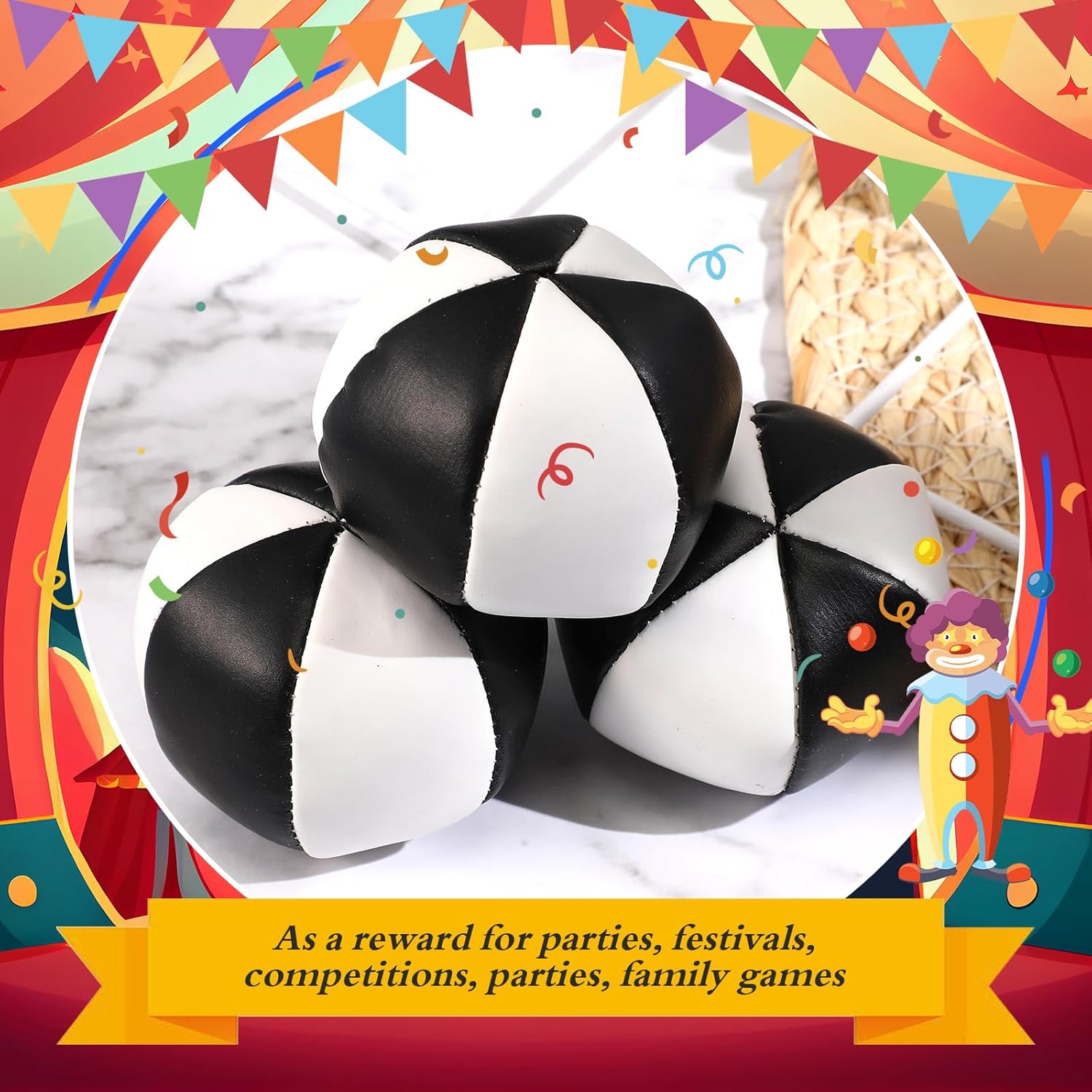 Shappy Paquete de 3 bolas de malabarismo de 2.36 pulgadas, 3 onzas, bolas de circo suaves con diseño de 6 paneles, fácil de agarrar para