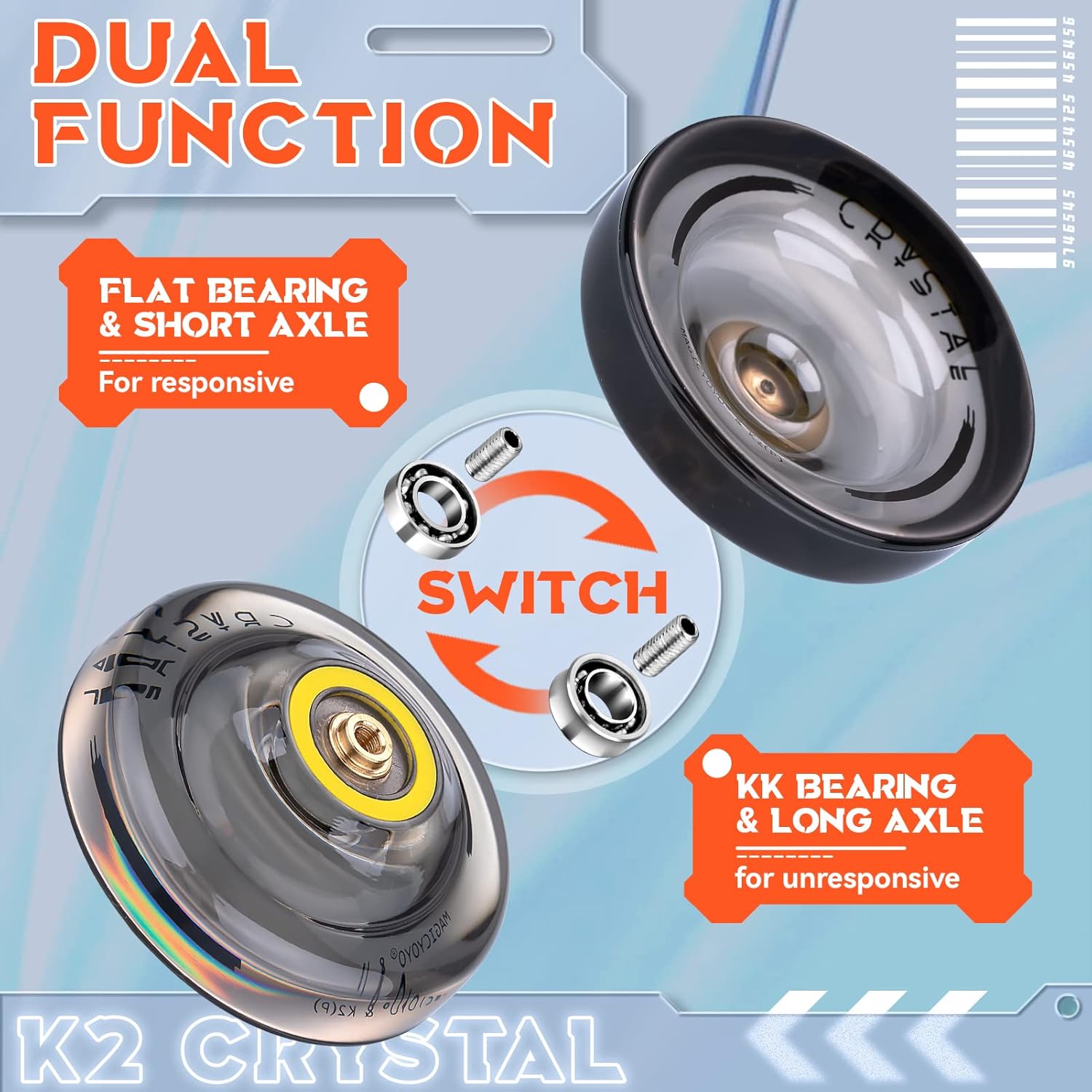 MAGICYOYO K2 Crystal Yoyo Paquete de 2 unidades, Yoyo profesional sensible para niños principiantes, Yo Yo de doble propósito con rodamiento Yoyo
