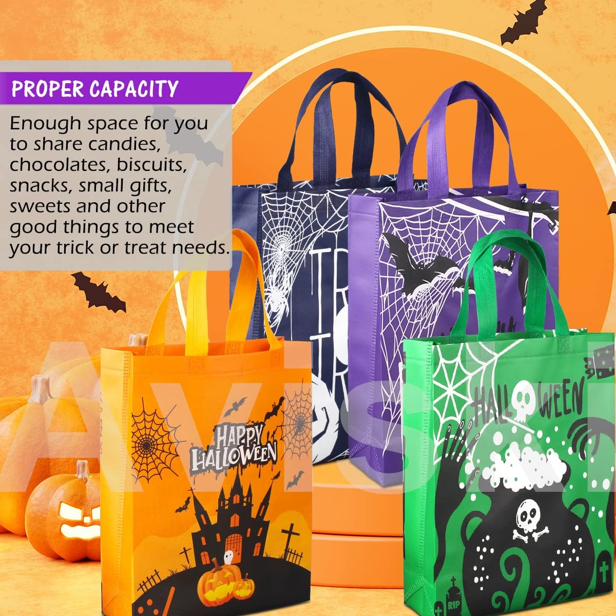 Aviski 6 bolsas de Halloween para dulce o truco, bolsas de Halloween con asas, bolsas de regalo grandes, bolsas multifuncionales no tejidas para