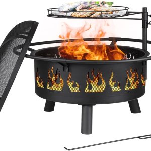 FUNBERRY Fogatas para exterior,Fogatas al aire libre con parrilla,Pozo de fuego de leña,Fogata de 30 pulgadas con pantalla de chispa,Rejilla de FUNBERRY Fogatas para exterior,Fogatas al aire libre con parrilla,Pozo de fuego de leña,Fogata de 30 pulgadas con pantalla de chispa,Rejilla de