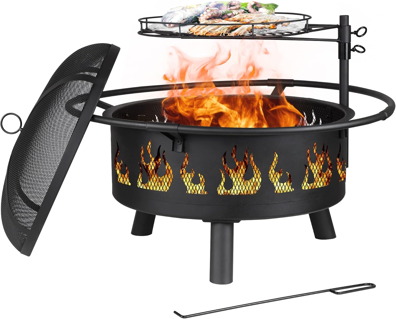FUNBERRY Fogatas para exterior,Fogatas al aire libre con parrilla,Pozo de fuego de leña,Fogata de 30 pulgadas con pantalla de chispa,Rejilla de
