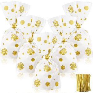 utus – 100 bolsas de regalo de Navidad con copos de nieve, Papá Noel, bolsas de plástico planas de celofán para panadería, palomitas de maíz, utus – 100 bolsas de regalo de Navidad con copos de nieve, Papá Noel, bolsas de plástico planas de celofán para panadería, palomitas de maíz,