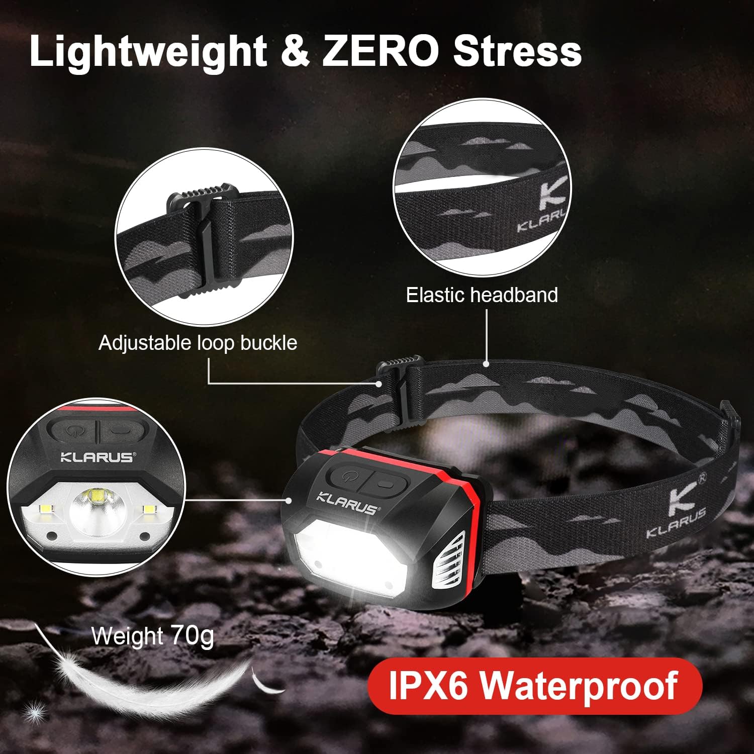 klarus HM1 – Linterna frontal recargable de 440 lúmenes, con sensor de movimiento, 5 modos, 70 horas de tiempo de funcionamiento, luces LED