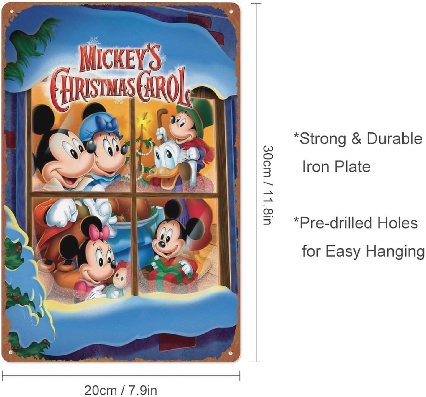 Cartel de metal con diseño de villancicos de Mickey para decoración de pared, sala de estar, baño, cocina, película, póster de 8 x 12 pulgadas