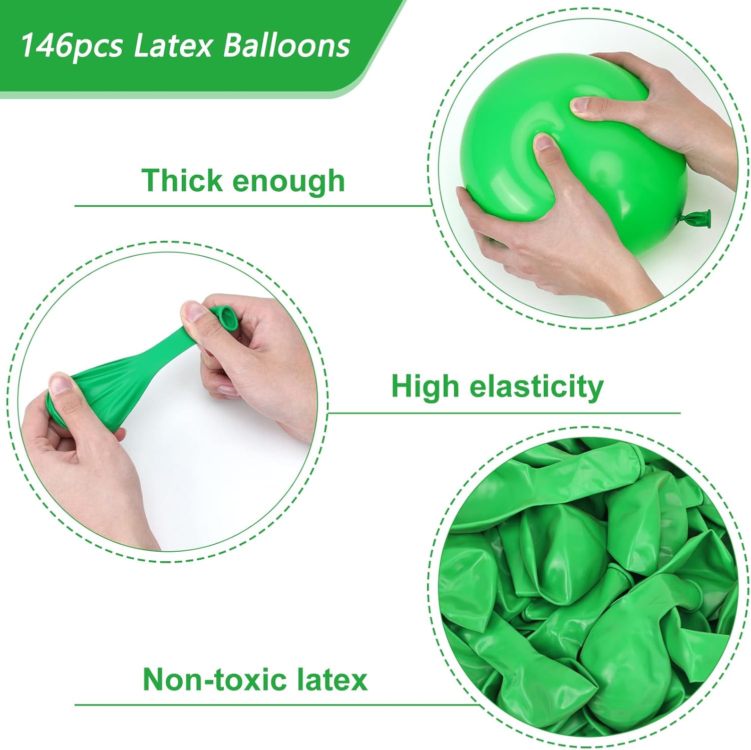 RUBFAC Globos verdes, 146 unidades de diferentes tamaños, paquete de 36, 18, 12, 10, 5 pulgadas para guirnalda de globos o arco de globos como
