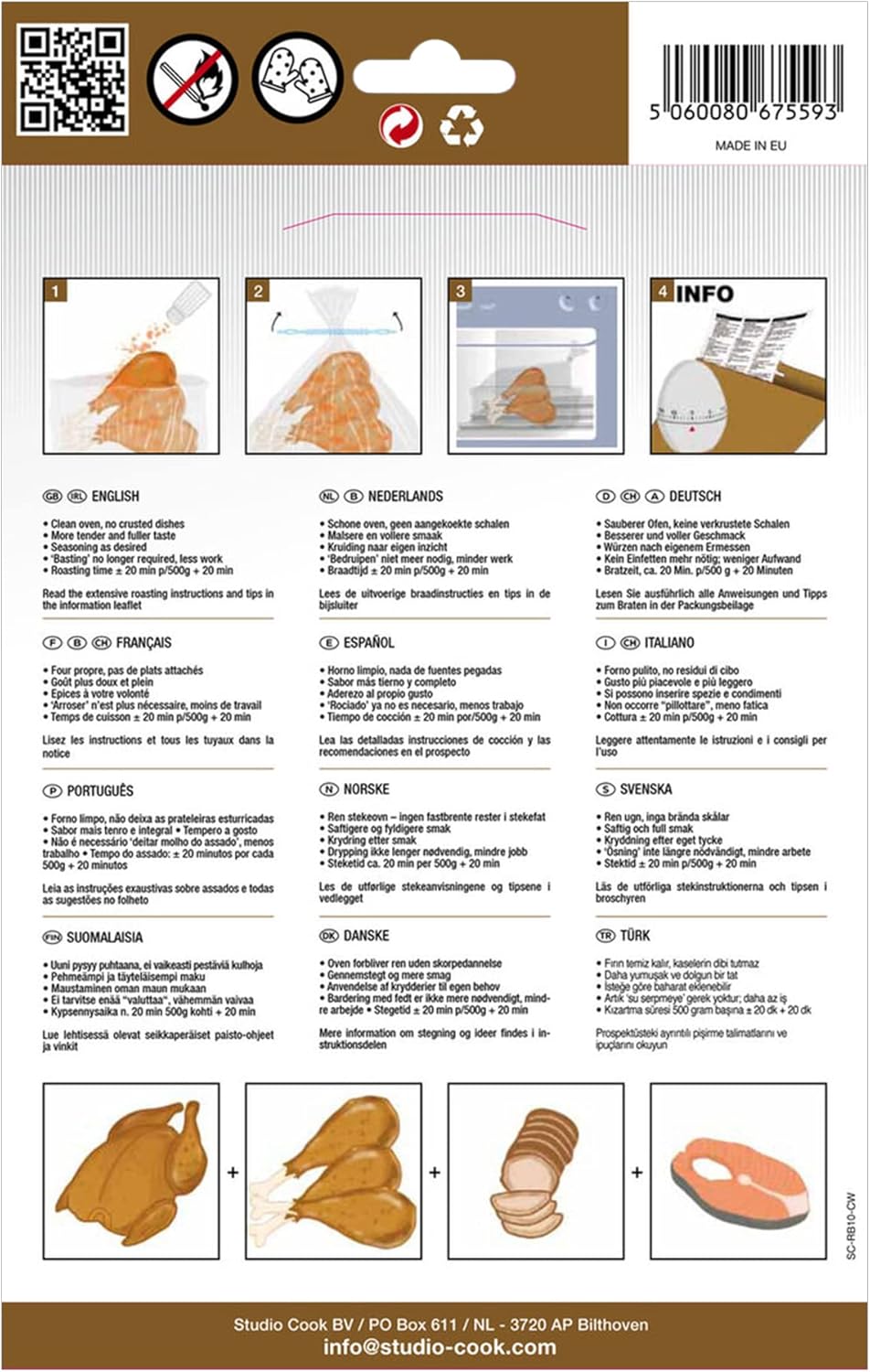 Bolsas para asar en horno, asar en bolsas de carne y mariscos, accesorios de cocina para cocinar, transparentes, paquete de 10, medianas (14.96 x