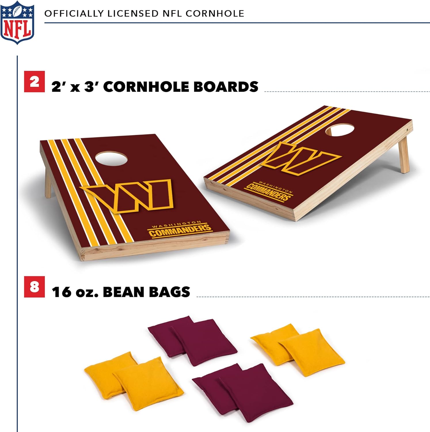 Wild Sports NFL Juego de cornhole de madera maciza de 2 x 3 pies con impresión directa HD del equipo, gran regalo para cualquier fanático del