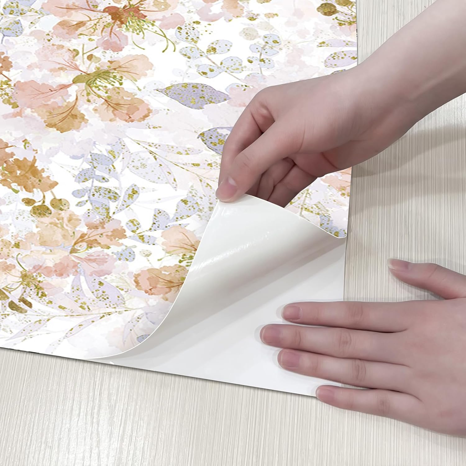 Papel tapiz autoadhesivo con diseño floral de acuarela para despegar y pegar, para decoración de pared, color naranja envejecido, rosa y naranja
