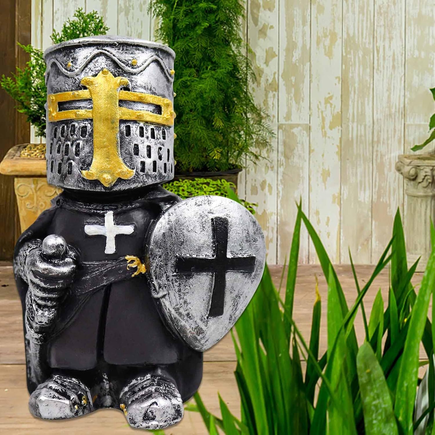 nezababy 8 piezas de gnomos de caballero guardia de jardín, decoración medieval Wee Crusader Battle Swordsman Fighting Outdoor Figurines Lawn Decor