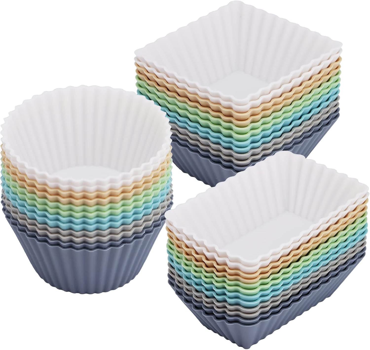 Paquete de 36 forros de silicona para cupcakes, tazas reutilizables para magdalenas, tazas redondas, cuadradas y rectangulares, antiadherentes,