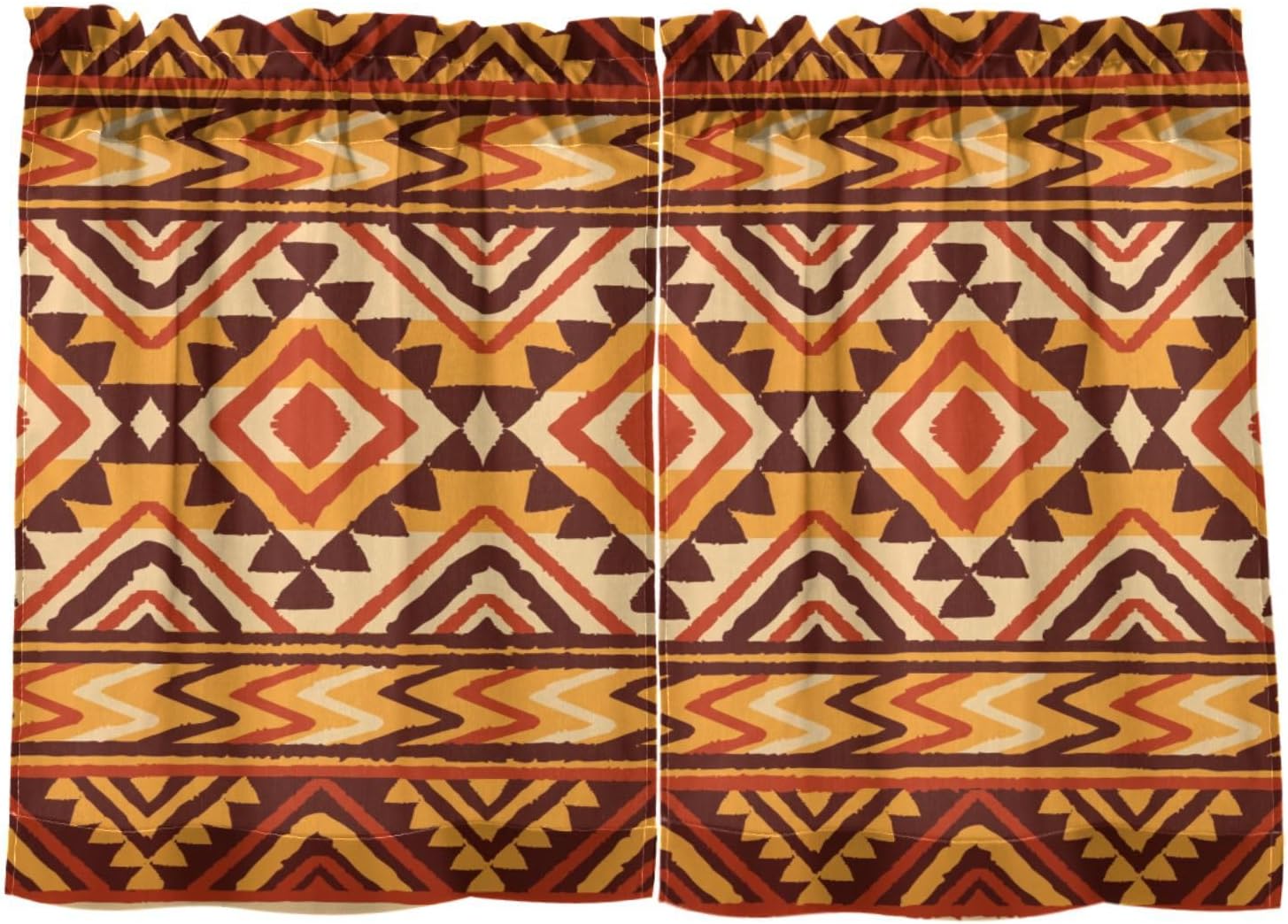 Cortinas de cocina de 36 pulgadas de largo, diseño geométrico tribal africano, 2 paneles, cortinas transparentes para media ventana, bolsillo para